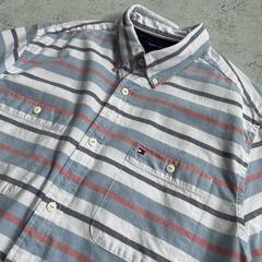 トミーヒルフィガー TOMMY HILFIGER ボーダー ショートスリーブ ボタンダウンシャツ マルチカラー Lの画像