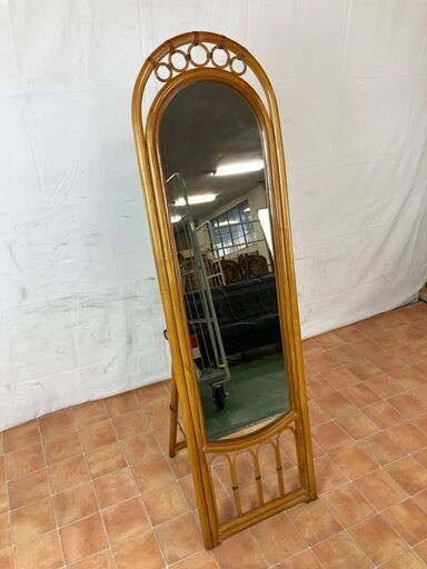 XMS02　メーカー不明　姿見　ラタン家具