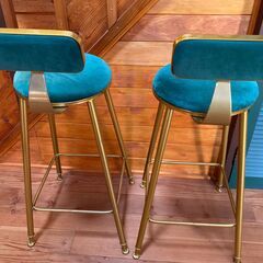 おしゃれなカウンターチェア　（2脚）グリーン 　価格見直しの画像