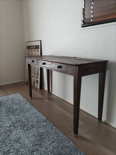 オールドチーク　無垢　パソコンテーブル　コード収納　値下げしました