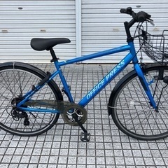 【クロスバイク】700x32cタイヤ　7段変速付　チェーン新品❗️泥除け、前カゴ付　若林自転車　唐崎店　SALE中❗️ クロスバイク】700x32cタイヤ 7段変速付 チェーン新品❗️泥除け、前