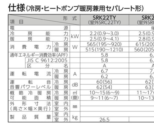 【再値下げしました】2021年製　MITSUBISHI 6畳用三菱重工ビーバーエアコン　SRK22TY-W　