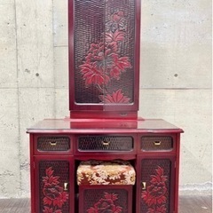 鎌倉彫 三面鏡 化粧台 鏡台 姿見 ドレッサー ミラー 木製 引き出し 家具 日本家具 和家具 