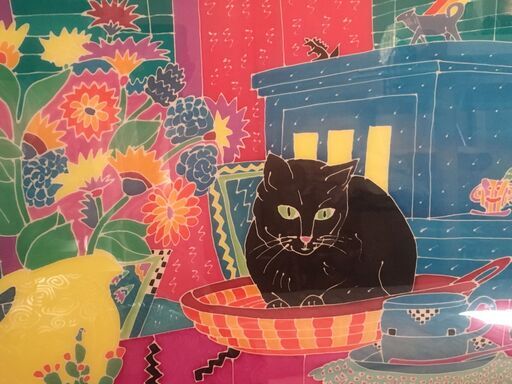 ジュディス ガイガー 黒猫シルクプリント 原画1点物《美術品