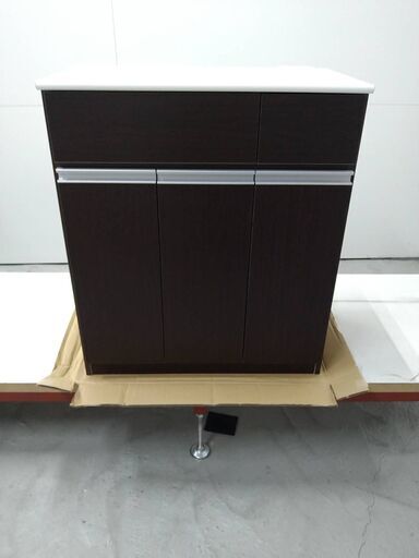 5063 ベルメゾン 未使用品 ダストカウンター3分別 キッチンカウンター ゴミ箱 天板耐荷重20kg ダークブラウン 国産