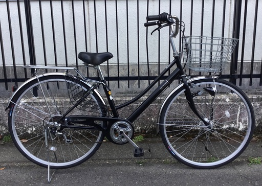 ＜整備済・美品＞シティサイクル・27インチ自転車・外装6段変速 LEDライト 鍵付・ブラック・お掃除済みです♪