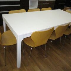 R076 IKEA 伸長式テーブル＆8脚椅子セット、幅120cm・180cm Used・美品