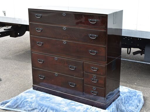 仙台箪笥 ≪yt786ジ≫ 民芸箪笥 上下分割式 透漆 ベスト 5段(6段)