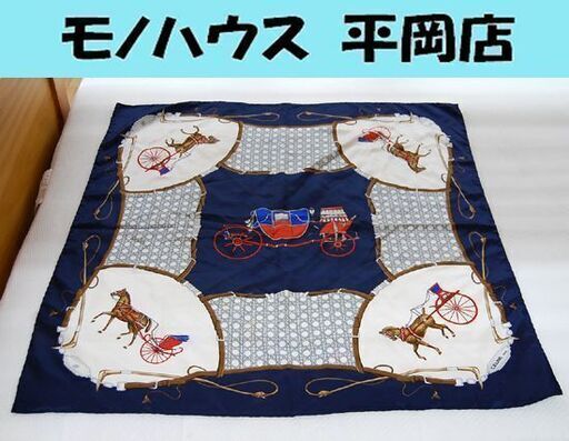 CELINE スカーフ 大判 85×85㎝ シルク ネイビー 馬車柄 ストール