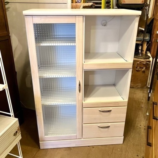 【売約済】 食器棚　レンジボード　キッチン収納　レンジラック　サイドボード　白家具　レンジ台　キッチン　棚　検　ニトリ　nitori 中村敬木工