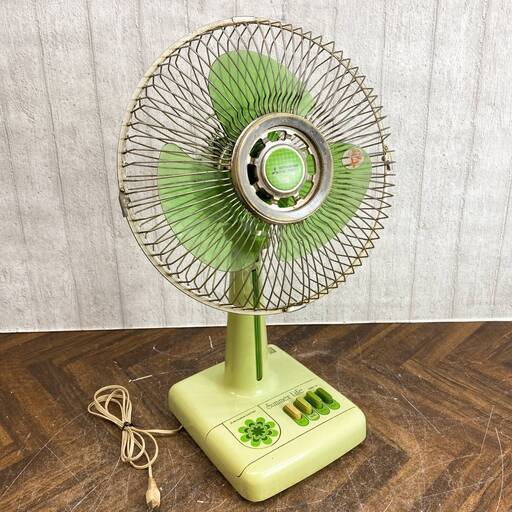 9/30 ※ 終 三菱電機 MITSUBISHI ELECTRIC 30cm 卓上扇 D30-LV 扇風機 3枚羽 風速切替 首振り 昭和 レトロ 当時物 緑 グリーン 動作確認済 菊NS