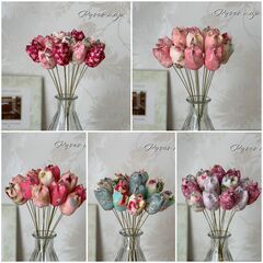 布花作品♡チューリップアレンジ 布花チューリップ花束ブローチ（アンティークピンク） ブローチ