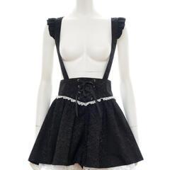 シークレットハニー サスペンダー付　ジャガード　フレア　パンツ　黒の画像
