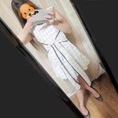格子柄リボンワンピース