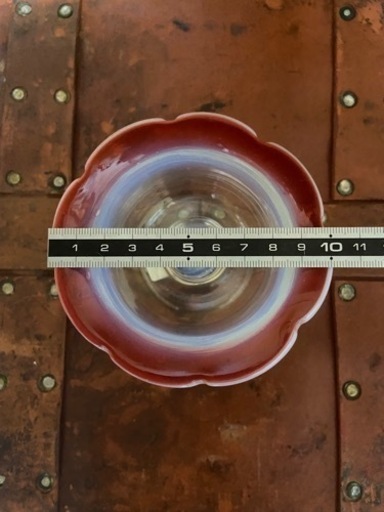 レトロ　アンティーク　ビンテージ　氷ガラス（かき氷）上から金赤×乳白×透明