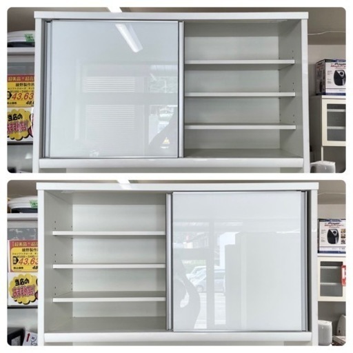 【超美品‼️】定価24万♪ 高級 松田家具 118cm幅キッチンボード 食器棚 収納家具 鏡面仕上げホワイト♪