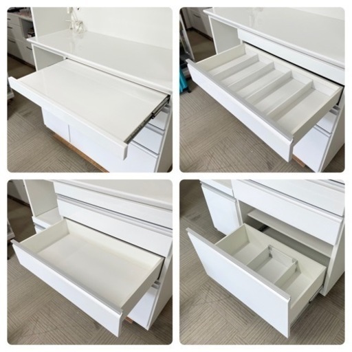 【超美品‼️】定価24万♪ 高級 松田家具 118cm幅キッチンボード 食器棚 収納家具 鏡面仕上げホワイト♪