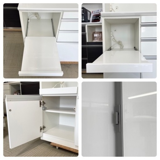 【超美品‼️】定価24万♪ 高級 松田家具 118cm幅キッチンボード 食器棚 収納家具 鏡面仕上げホワイト♪