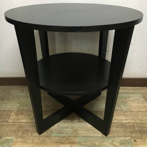 ut11/52 IKEA VEJMON サイドテーブル 高さ60cm 18633 イケア 丸テーブル コーヒーテーブル ブラックブラウン 2段 机 家具 円形 木製⑦■