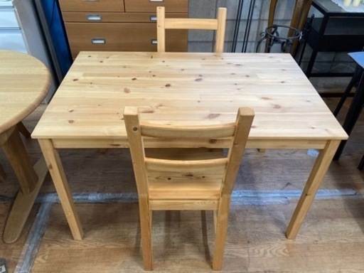 イケア ダイニング3点セット パイン材 インゴー イーヴァル 中古