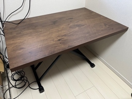 ダイニング　テーブル　昇降式　ブラウン（木目調）