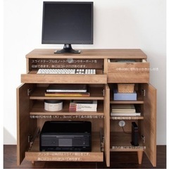 50532 ディノス 未使用 展示品 北欧風リビングキャビネットPC収納付き 脚付き 幅90cm ブラウン リビング収納 リビングボード 定価45800円 国産の画像