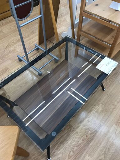 ★ジモティ割あり★  ガラステーブル ブラック H39×W81×D53 クリーニング済み KJ2637