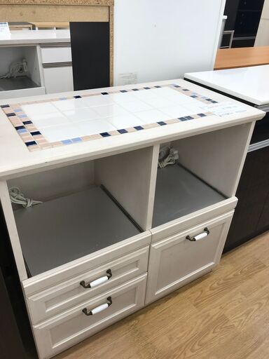 ★ジモティ割あり★  レンジ台 アイボリー H85×W89×D48 クリーニング済み KJ2638