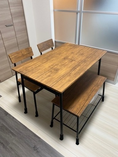 ダイニングテーブルセット 4人用 4点 おしゃれ ベンチ ダイニングセット 四人用 カフェテーブル 食卓テーブルセット ダイニングベンチ インダストリアル