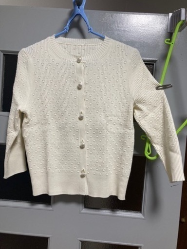 シャネル 白 ニットカーディガン 7分袖 肩平横37 平身長49cm 伸縮性 汚れありmitiko2539'shops