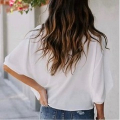 (新品)　ブラウスシャツ　Ⅴネック　体系カバ―　ホワイト　Mの画像