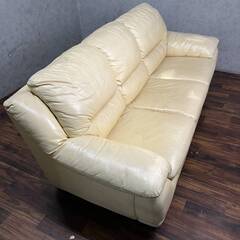 🔷🔶🔷WY5/8 Leatherworld レザーワールド 三人掛けソファ オールレザー 総革 本革 トリプルソファ 3P 高級 ベージュ IDC大塚 3人掛け〇🔷🔶🔷の画像