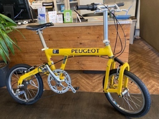 【PEUGEOT pacific 前後タイヤ新品！】アルミフレーム　8速　18インチ折りたたみ自転車　イエロー