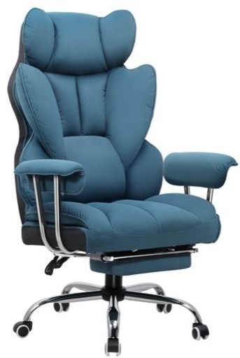 オフィスチェア ゲーミングチェア ファブリック オットマン付き 青
