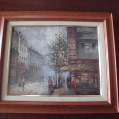 佐伯祐三 油彩画「街灯と立木」長谷川徳七鑑定シール