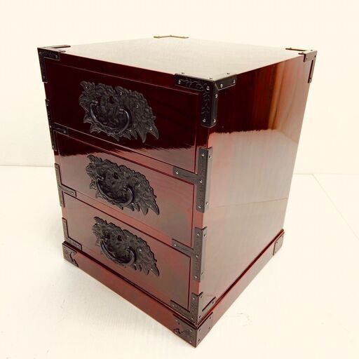【レガストック川崎本店】仙台箪笥 渡辺家具店 牡丹金具 木地呂塗 小棚 小引出し 小タンス 鍵付き 高級家具