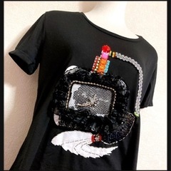 ꒰Lucy Pearl꒱きらきらビジュー カットソー 黒系 Tシ...