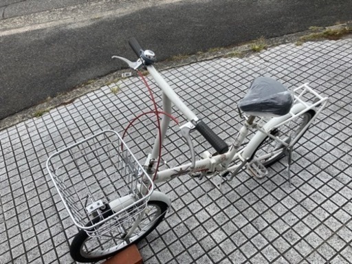 【20インチ折りたたみ】前カゴ付　変速なし前タイヤ、サドル新品❗️鍵付　スペアキーあり　カラーワイヤーアウター使用❗️若林自転車　浜大