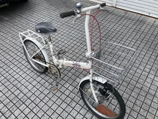 【20インチ折りたたみ】前カゴ付　変速なし前タイヤ、サドル新品❗️鍵付　スペアキーあり　カラーワイヤーアウター使用❗️若林自転車　浜大
