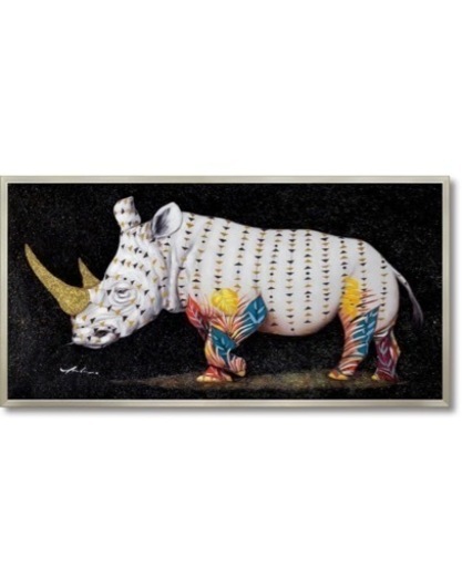 オイルペイントアート　サイの王様