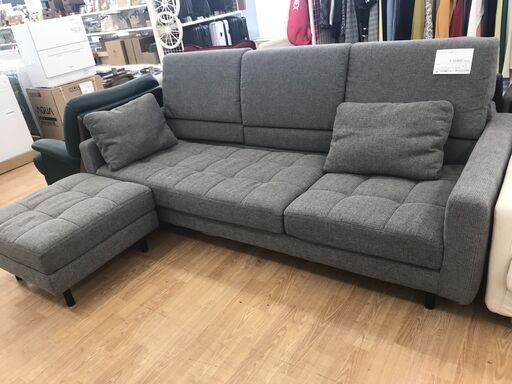 ★ジモティ割あり★  オットマン付き3人掛けソファー グレー H98×W217×D90 クリーニング済み KJ2704