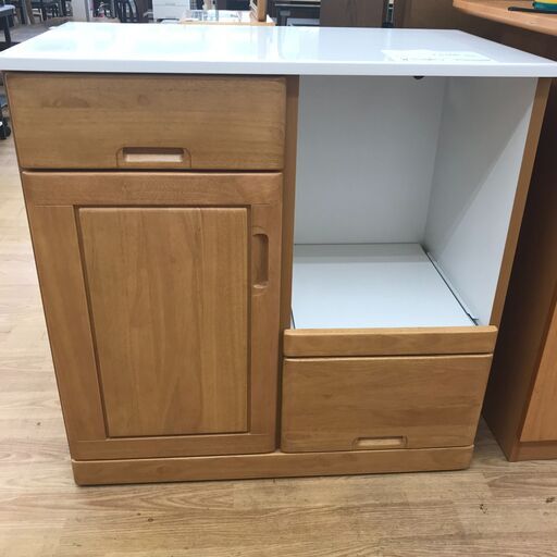 ★ジモティ割あり★  レンジ台 白×ナチュラル H80×W80×D45 クリーニング済み KJ2710