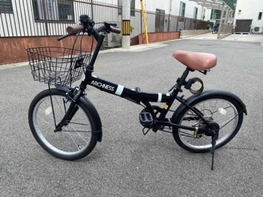 美品折りたたみ自転車20インチシマノ6段変速、ワイヤーロック付き