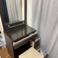 ISSEIKI ドレッサー 鏡台 ダークブラウン 幅58.5 イス付き 木製家具 の画像