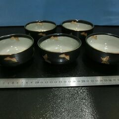 和食器 九谷泉峯 11㎝ 小鉢 蝶 黒 金 5個セットの画像