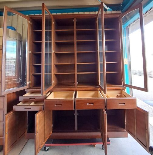 永尾物産 大型 木製 食器棚 水屋 収納棚 幅150cm×奥行45cm×高さ190cm