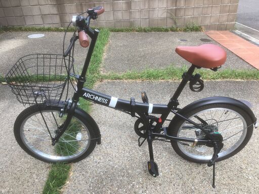 ARCHNESS 折りたたみ自転車 20インチ 6段変速・フロントバスケット・ワイヤー錠・LEDライト