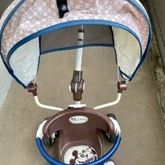 アイデス　手押し棒付き　三輪車　ミッキーマウス　サンシェード付きの画像