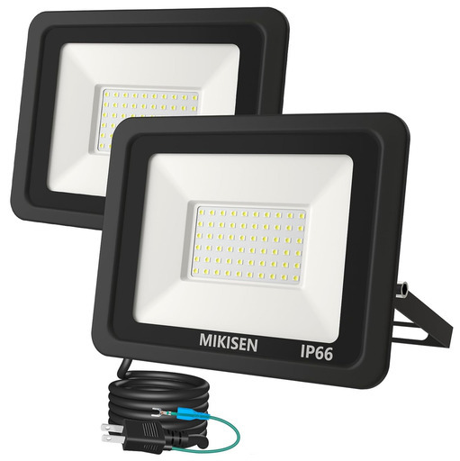 MIKISEN led 投光器 作業灯 看板灯 50w 昼光色 6000LM 6500K 600w相当 1.8mコード IP66防水 アース端子付2Pプラグ 120°広角 100V対応 ワークライト 工事用ライト ledライト 灯光器 作業灯 外灯 集魚灯 駐車場用 倉庫照明 防犯灯 船舶 屋内 屋外作業 BBQ用 日本語取扱説明書【PSE認証済み 2個セット】