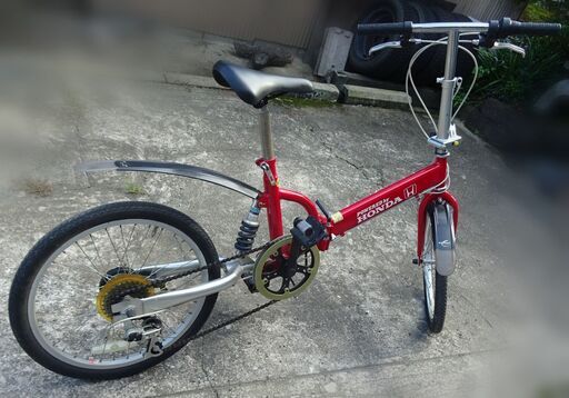 ※再出品です：２０インチ折畳み自転車、外装六段変速、リアサス装備、Redスチールフレーム